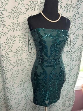 Windsor Teal Sequin Bodycon Mini Dress with Spaghetti Straps